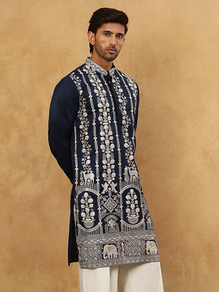Men Silk Blend Embroidered Kurta