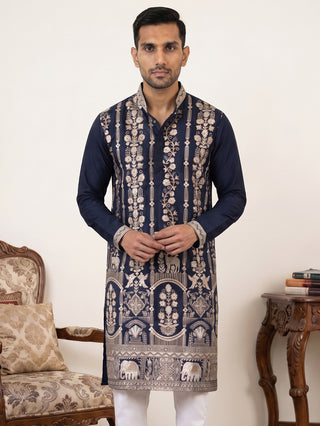 Men Silk Blend Embroidered Kurtas