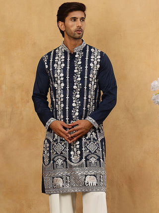 Men Silk Blend Embroidered Kurta