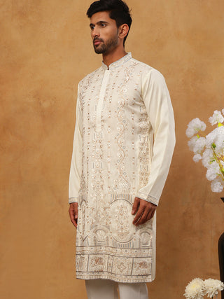 Men Silk Blend Embroidered Kurta