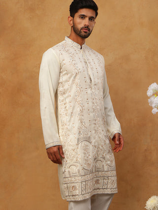 Men Silk Blend Embroidered Kurta