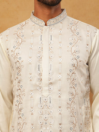 Men Silk Blend Embroidered Kurta