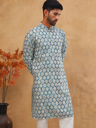 Printed Cotton Blend Kurta with Thread Work