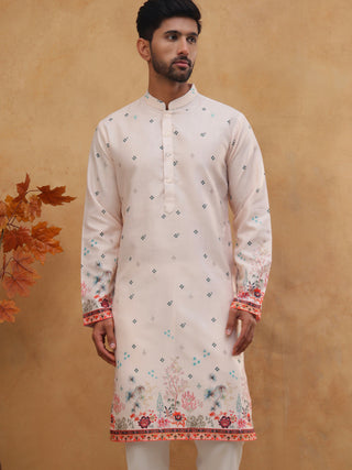 Cotton Blend Printed Straight Kurta