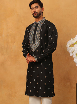 Ethnic Silk Blend Foil Print Kurta
