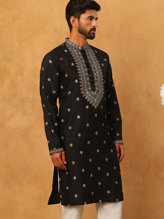 Ethnic Silk Blend Foil Print Kurta
