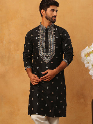 Ethnic Silk Blend Foil Print Kurta