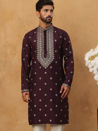 Ethnic Silk Blend Foil Print Kurta
