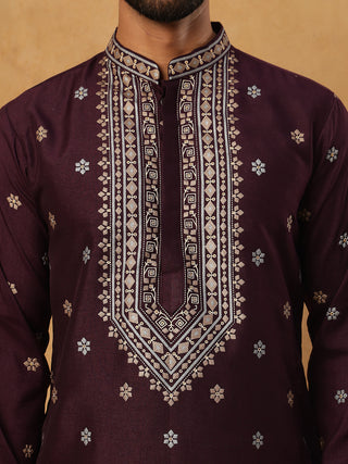 Ethnic Silk Blend Foil Print Kurta