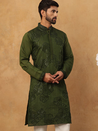 Silk Blend Embroidered Kurta