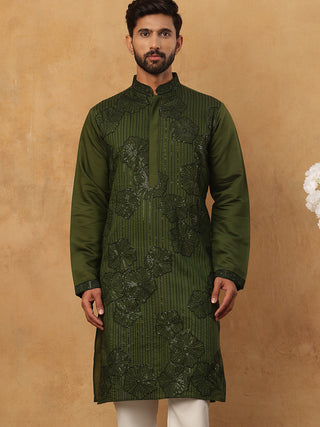 Silk Blend Embroidered Kurta