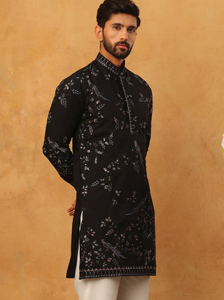 Silk Blend Embroidered Kurta