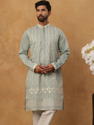 Classic Silk Blend Embroidered Kurta