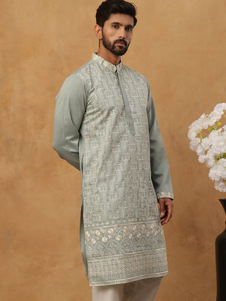 Classic Silk Blend Embroidered Kurta
