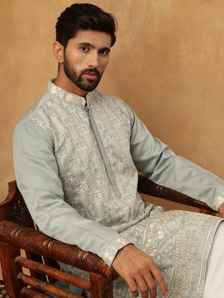 Classic Silk Blend Embroidered Kurta