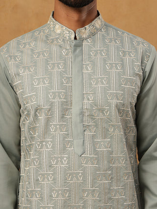 Classic Silk Blend Embroidered Kurta