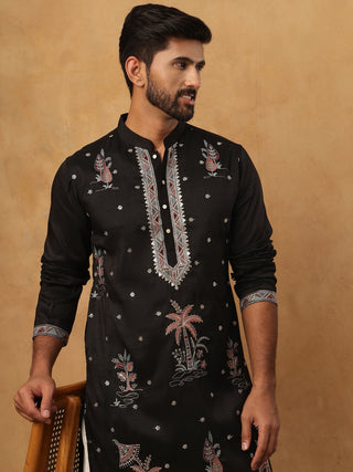 Silk Blend Embroidered Kurta