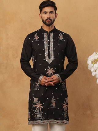 Silk Blend Embroidered Kurta