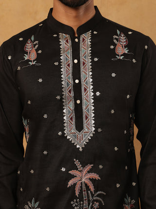 Silk Blend Embroidered Kurta