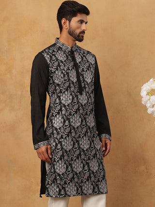 Silk Blend Embroidered Kurta