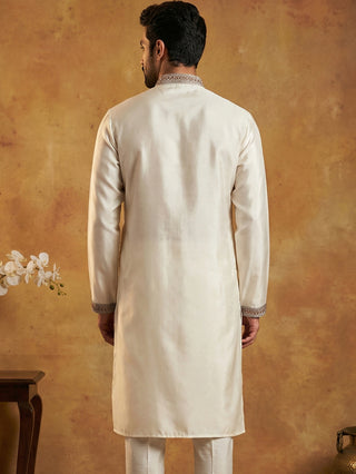 White Silk Blend Embroidered Kurta