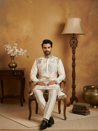 White Silk Blend Embroidered Kurta