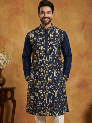 Silk Blend Designer Embroidered Kurta