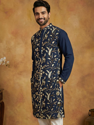 Silk Blend Designer Embroidered Kurta