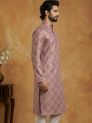 Men Cotton Blend Kurta with Foil Print