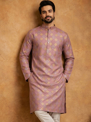 Men Cotton Blend Kurta with Foil Print