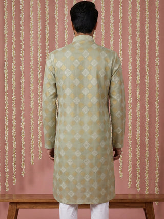 Men Cotton Blend Kurta with Foil Print