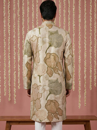 Silk Blend Kurta with Embroidery and Print