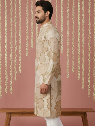 Silk Blend Kurta with Embroidery and Print
