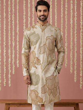 Silk Blend Kurta with Embroidery and Print