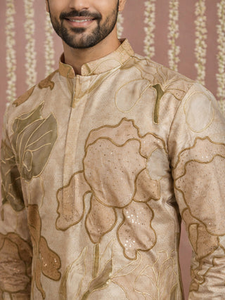 Silk Blend Kurta with Embroidery and Print