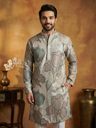 Silk Blend Kurta with Embroidery and Print