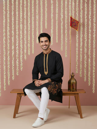 Men Embroidered Silk Blend Kurta