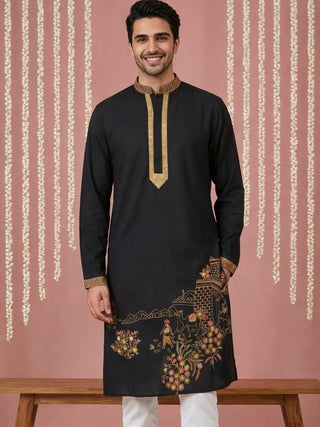Men Embroidered Silk Blend Kurta