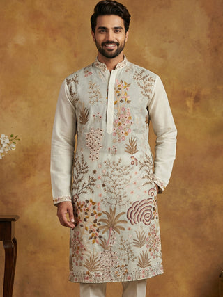Men Embroidered Silk Blend Kurta