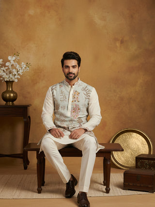 Men Embroidered Silk Blend Kurta