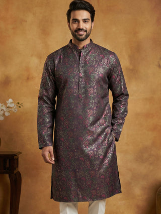 Men Cotton Blend Kurta with Foil Print
