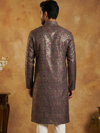 Men Cotton Blend Kurta with Foil Print