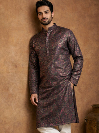 Men Cotton Blend Kurta with Foil Print