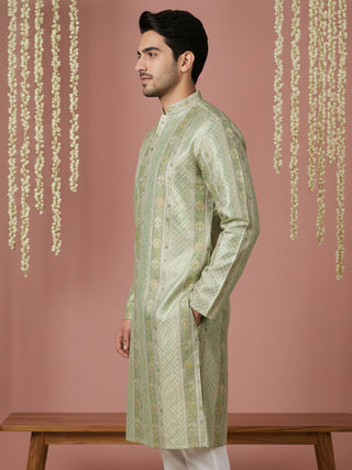 Men Silk Blend Embroidered Kurta
