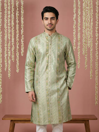 Men Silk Blend Embroidered Kurta