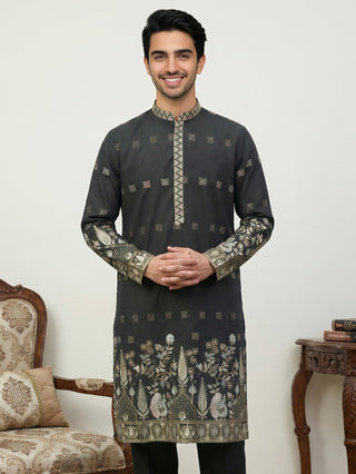 Men Silk Blend Embroidered Kurta