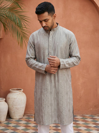 Embroidered Silk Blend Straight Kurta