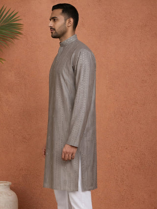 Embroidered Silk Blend Straight Kurta