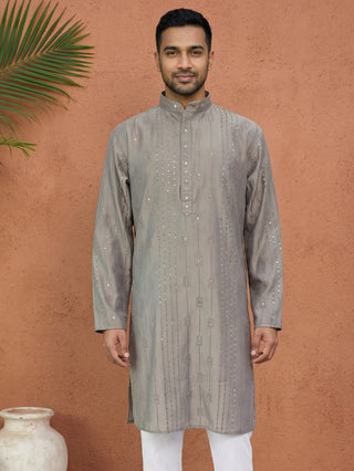 Embroidered Silk Blend Straight Kurta
