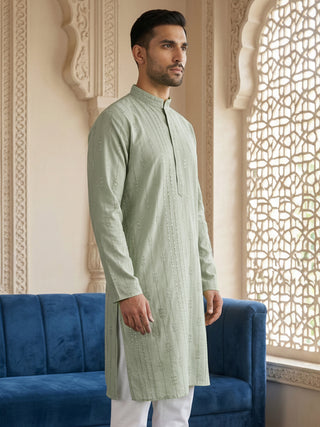 Embroidered Silk Blend Straight Kurta